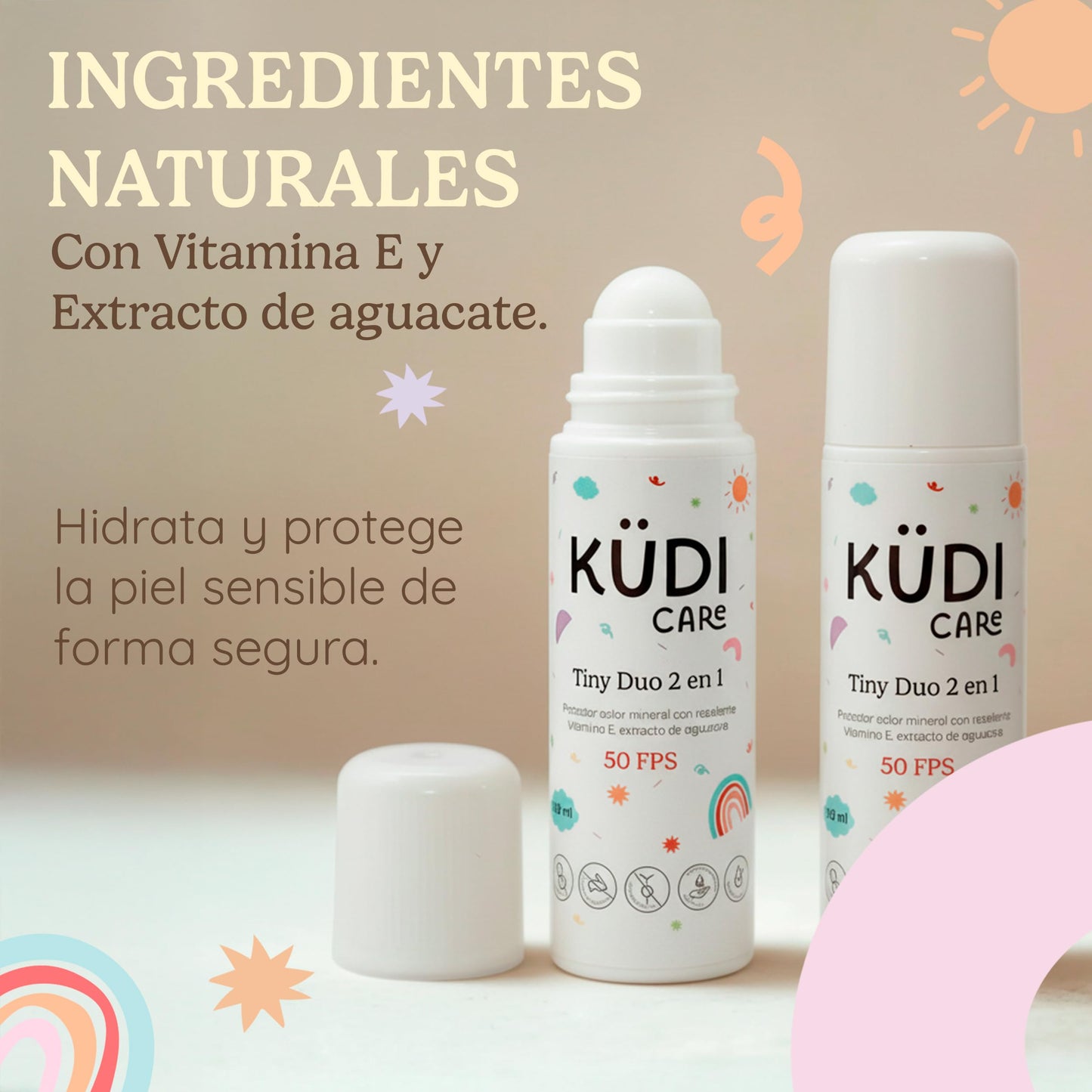 Kit de Protector Solar Mineral con Repelente Natural Citronella 2 en 1 Roll On Bloqueador contra UVA UVB Pediatrico FPS 50 para Bebés y Niños Facial y Corporal Piel Sensible Uso Diario  (2 Piezas)