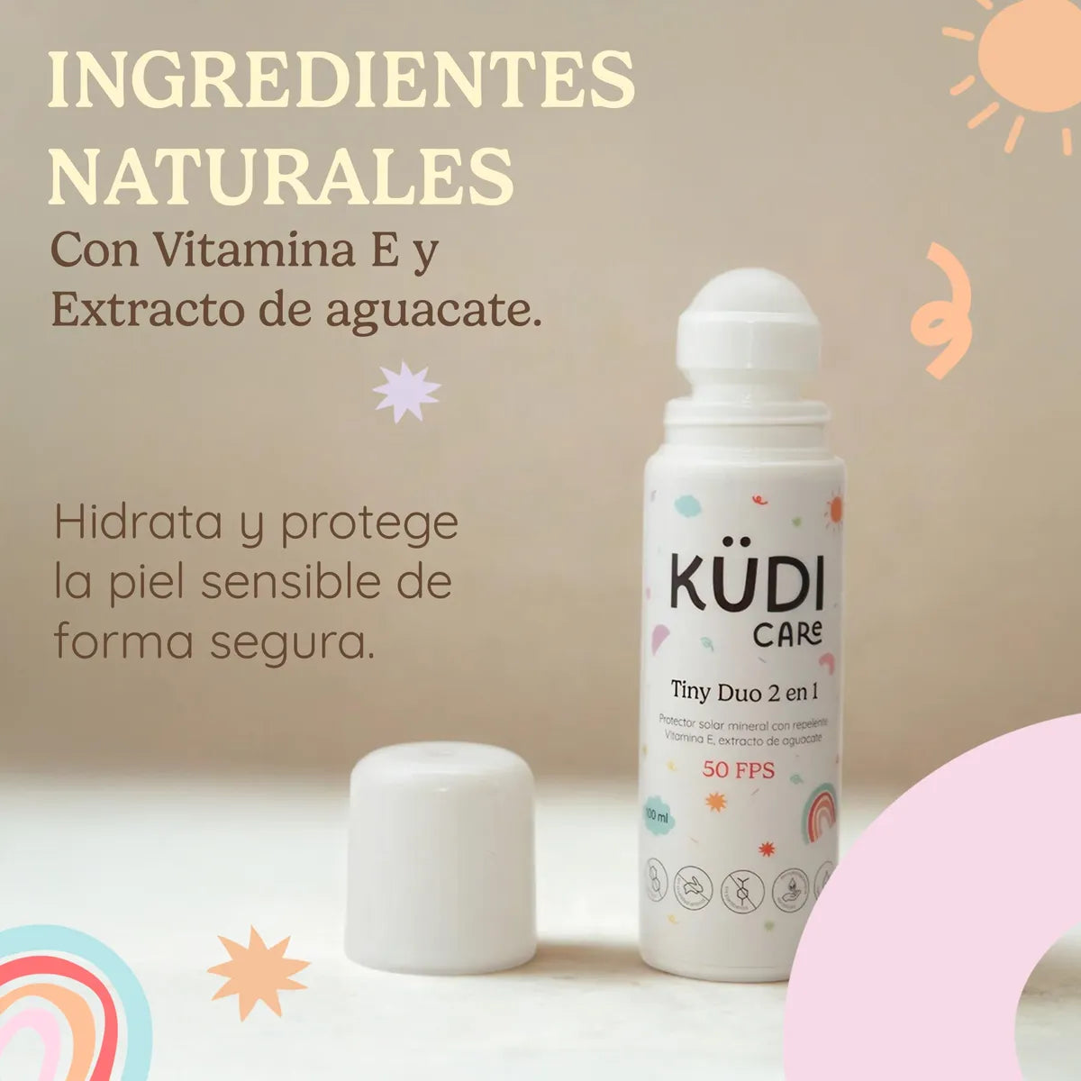 Tiny Duo Protector Solar Mineral con Repelente Natural Citronella 2 en 1 Roll On FPS 50 para Bebés y Niños 100 ml